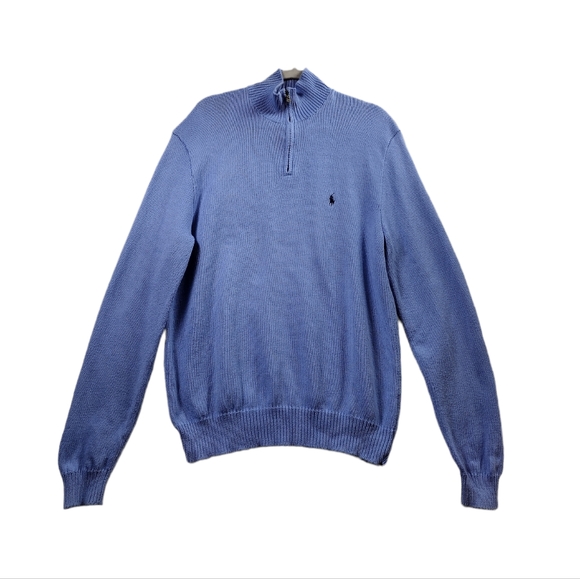 Polo Ralph Lauren Quarter Zip Pullover Sweater Men's L Blue Polo Office Career - Picture 1 of 5